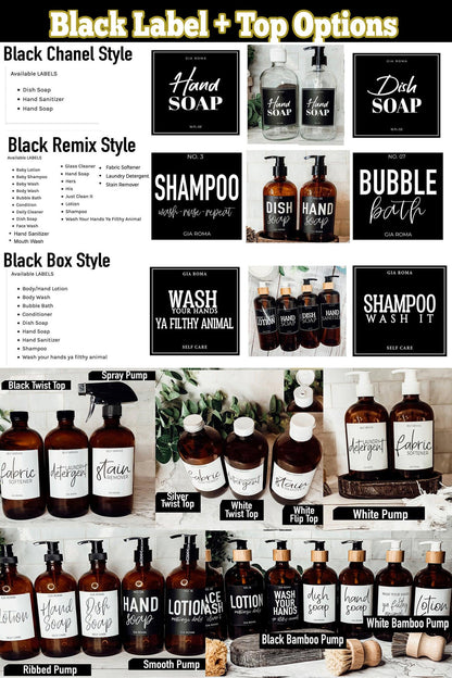 16oz Soap Bottles- Glass Amber|White Label