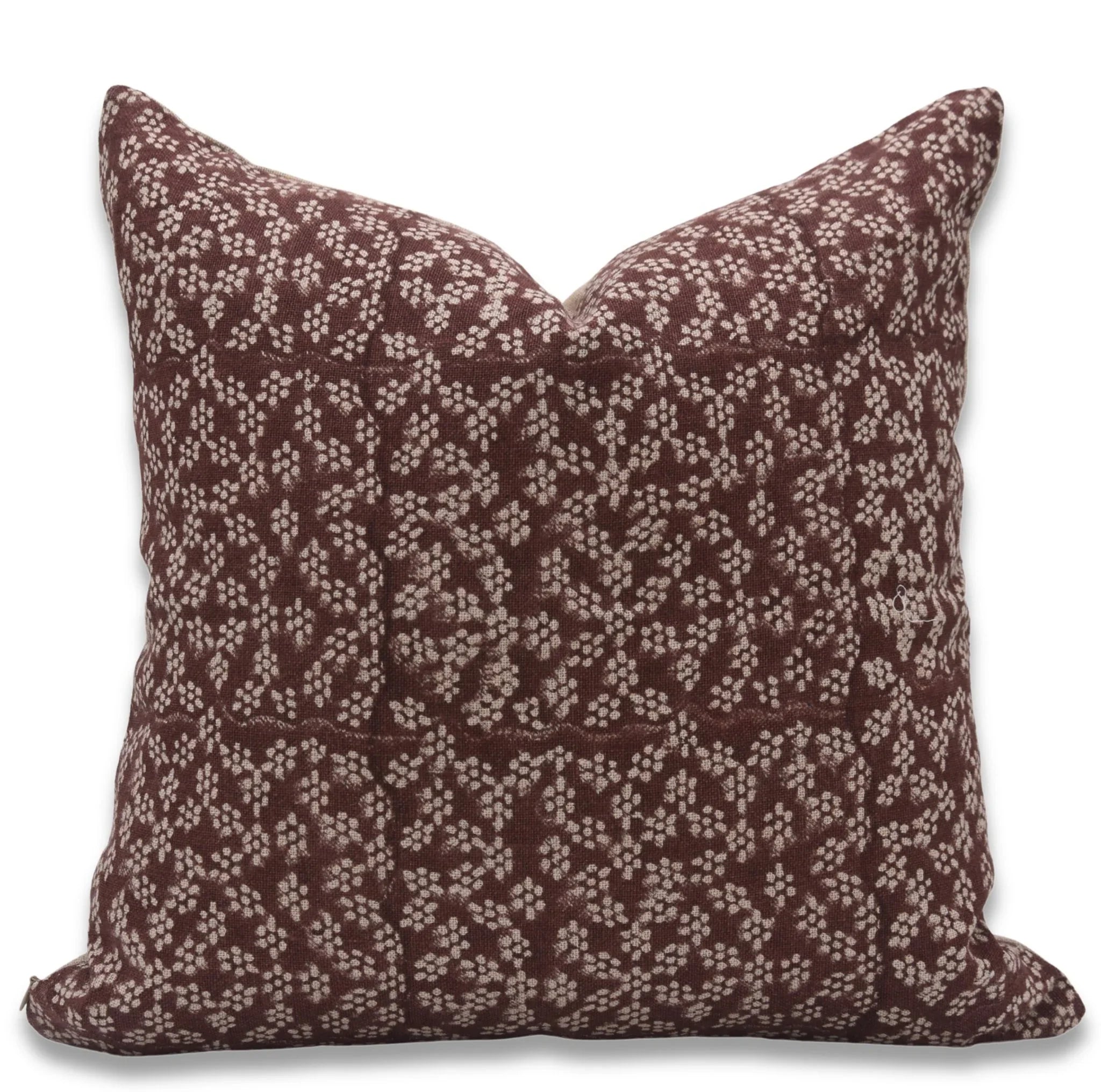Ola Vrishti Handmade Brown Floral Block Print Pillow Cover