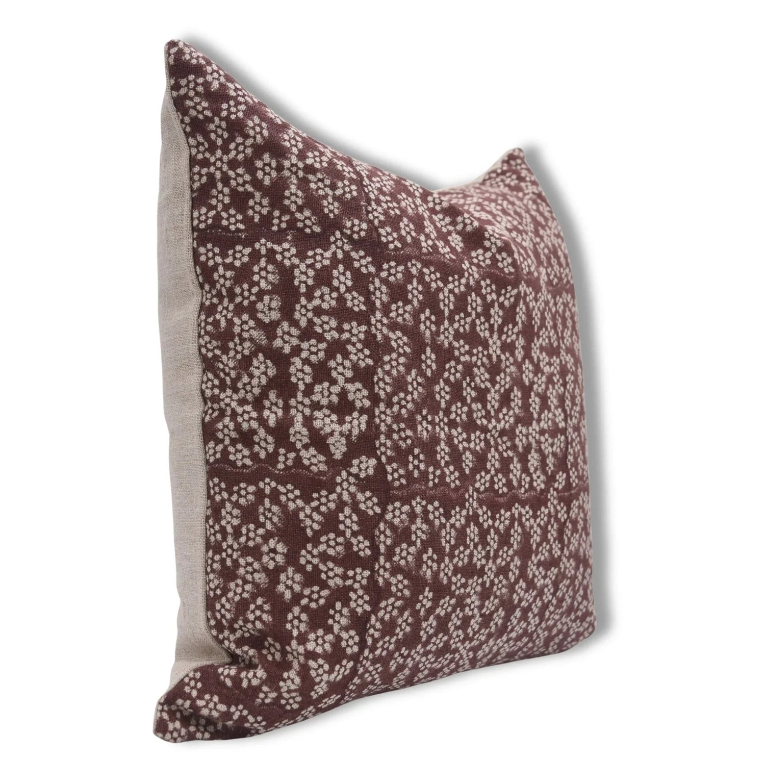 Ola Vrishti Handmade Brown Floral Block Print Pillow Cover