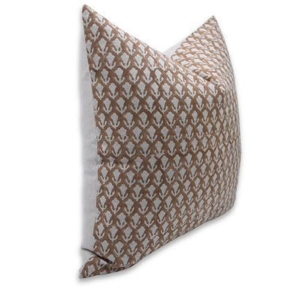 Brown Floral Block Print Linen Pillow Cover - Trishul