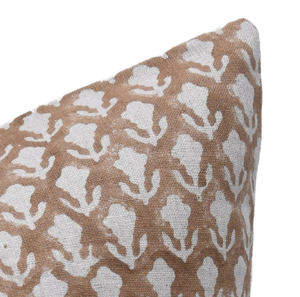Brown Floral Block Print Linen Pillow Cover - Trishul