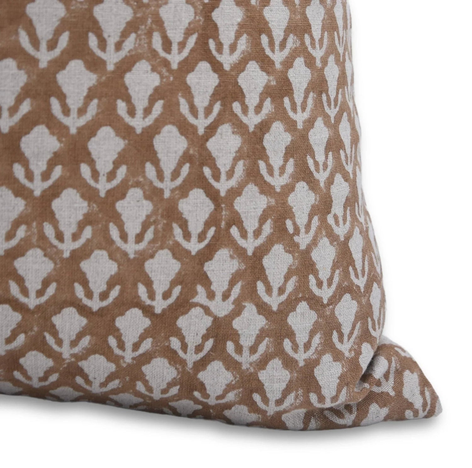 Brown Floral Block Print Linen Pillow Cover - Trishul