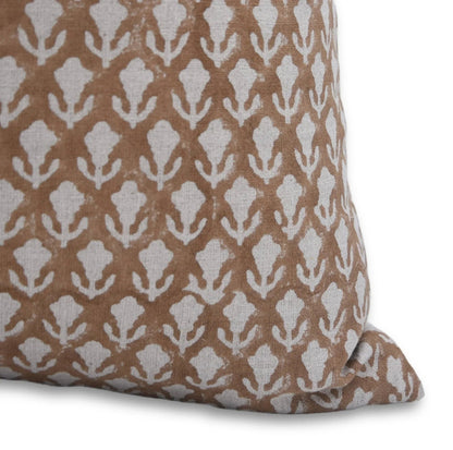 Brown Floral Block Print Linen Pillow Cover - Trishul