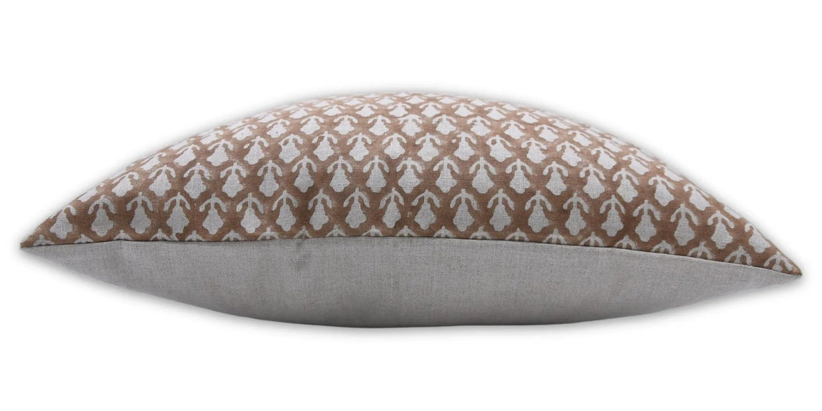 Brown Floral Block Print Linen Pillow Cover - Trishul