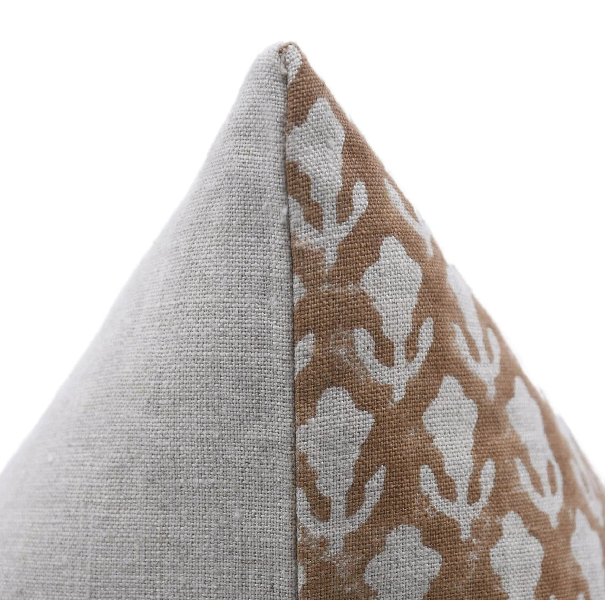 Brown Floral Block Print Linen Pillow Cover - Trishul