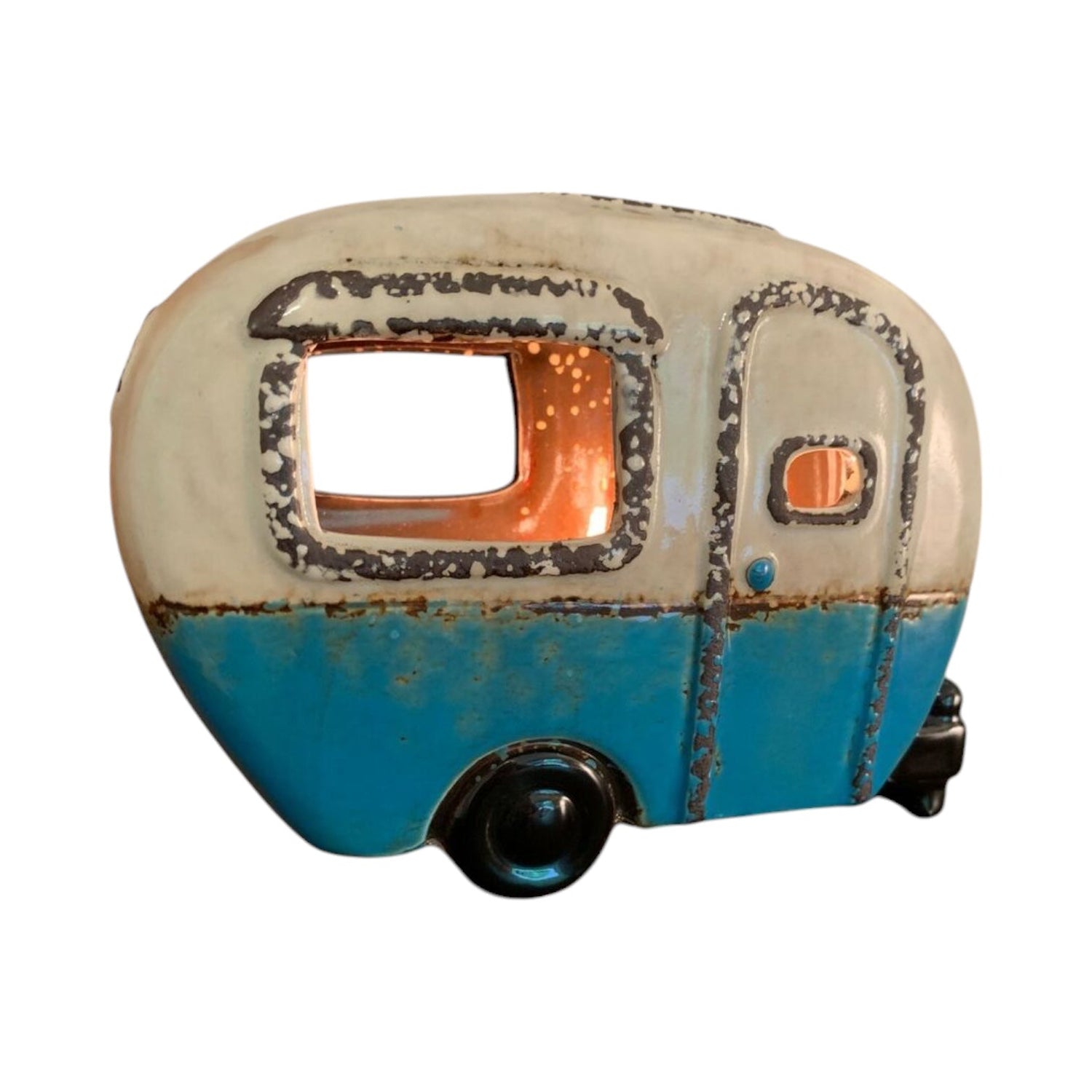 Blue Ceramic Camper Van Lamp