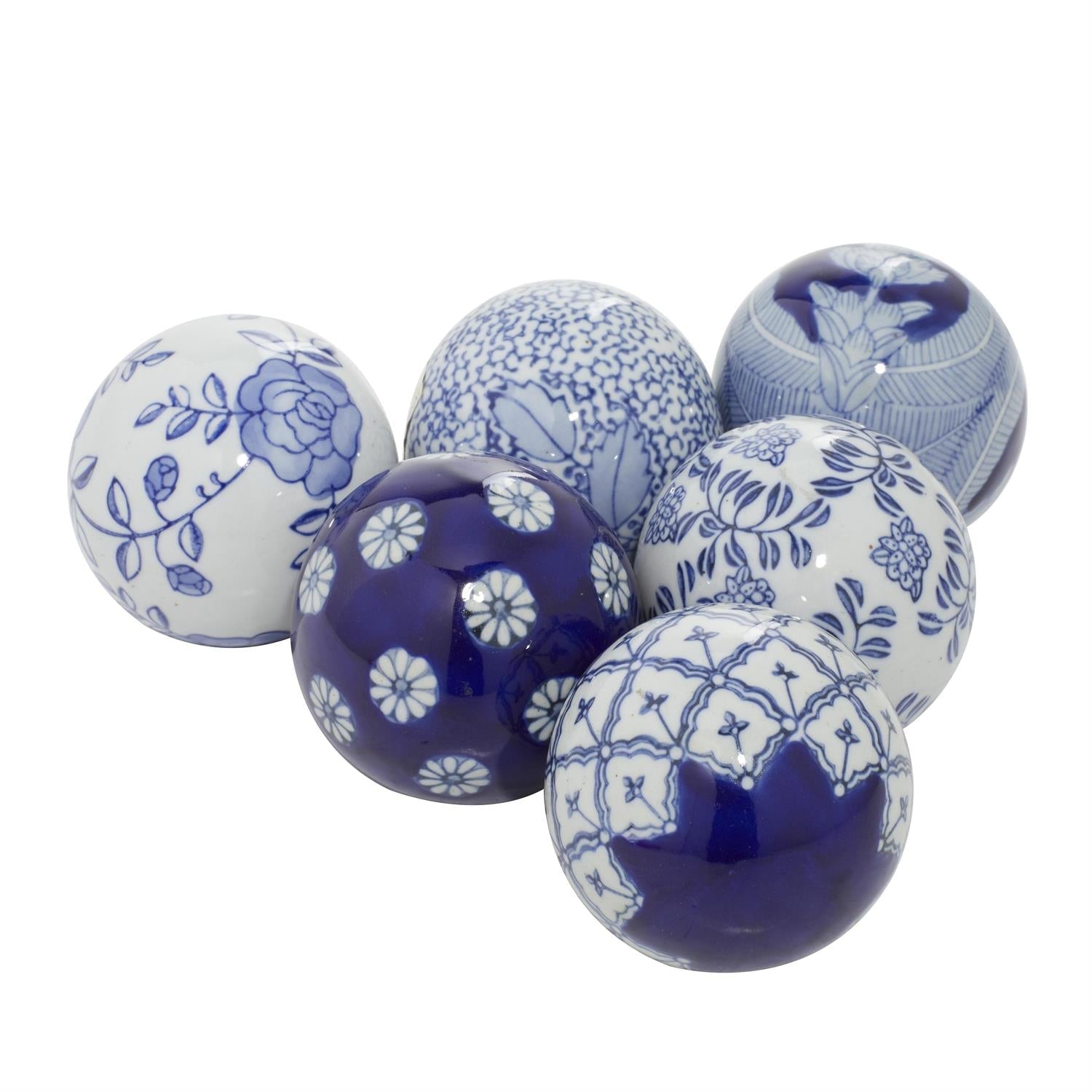 Blue Floral Handmade Ceramic Decorative Orbs
