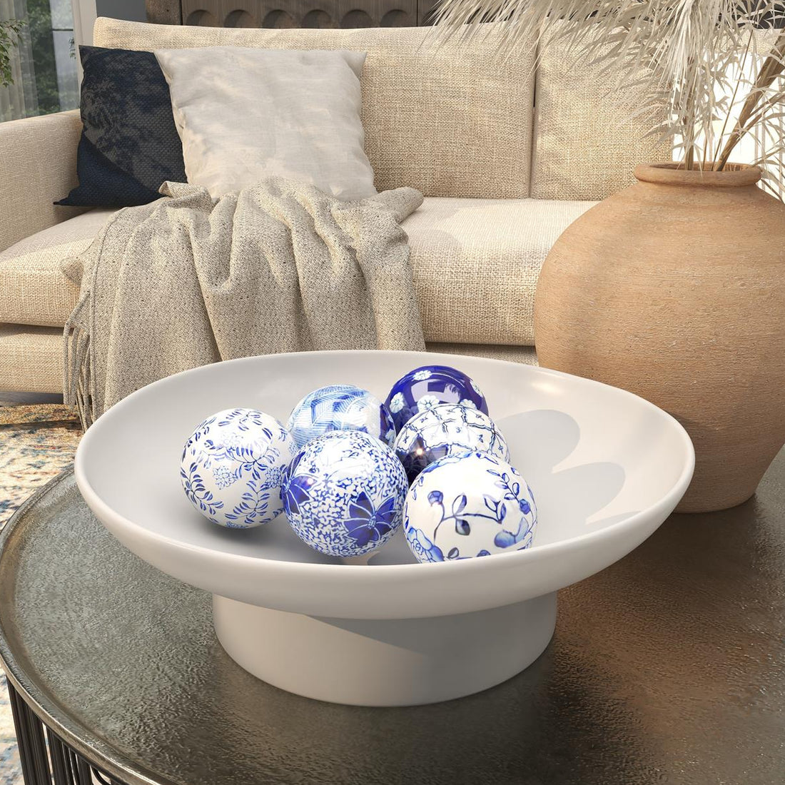 Blue Floral Handmade Ceramic Decorative Orbs