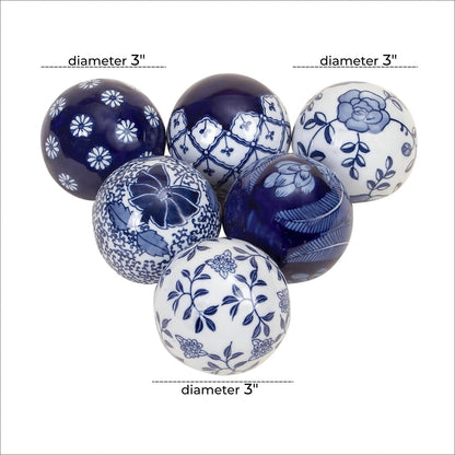 Blue Floral Handmade Ceramic Decorative Orbs