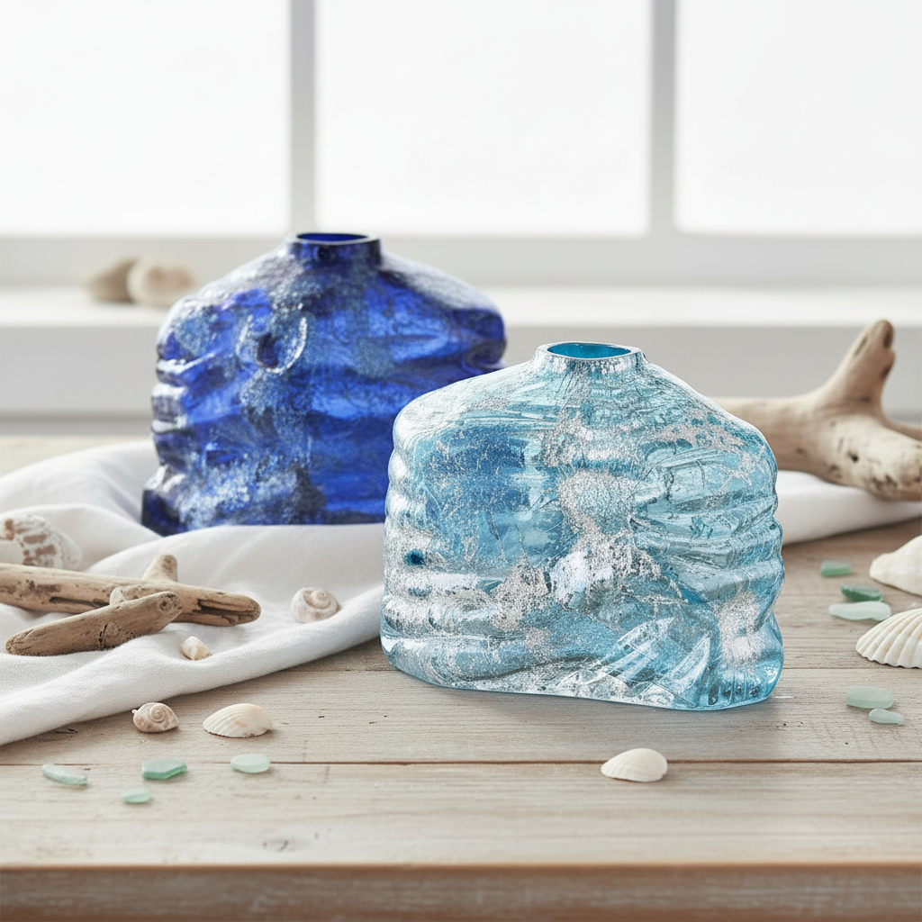 Blue Glass Handmade Blown Decorative Vase