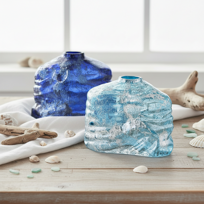 Blue Glass Handmade Blown Decorative Vase