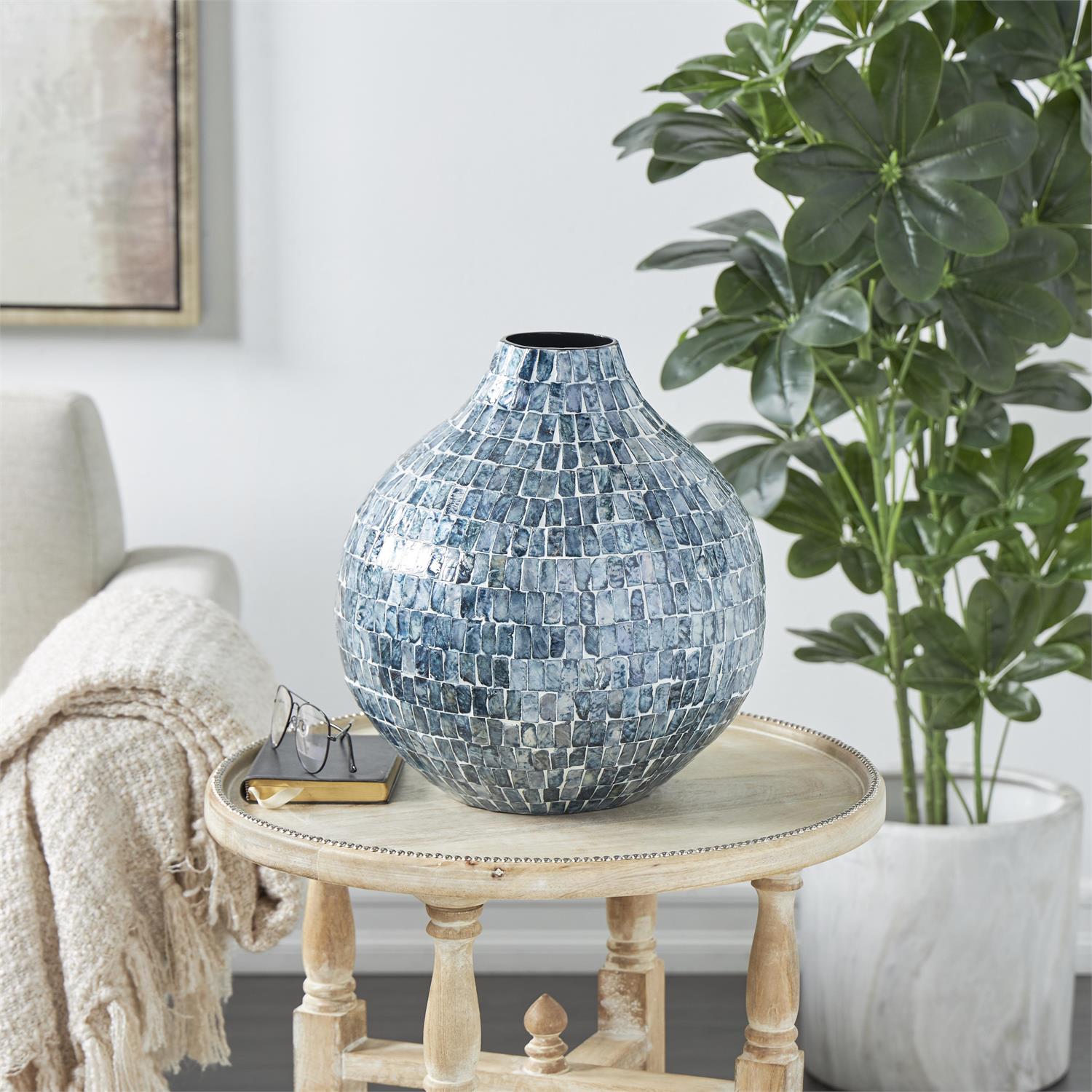 Blue Mother of Pearl Handmade Mosaic Decorative Vases
