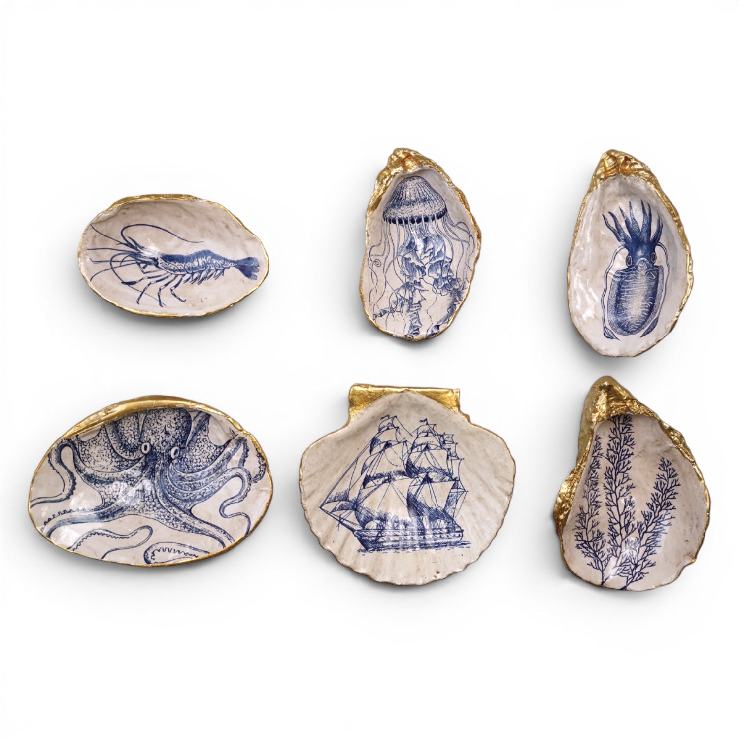 Blue &amp; White Sea Life Shell Trinket Dish