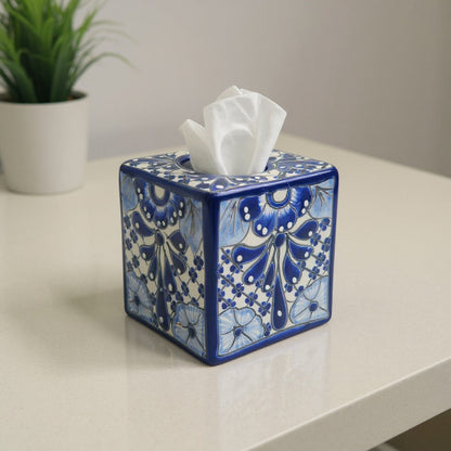 Blue &amp; White Talavera Tissue Box | Handmade Mexican Accent