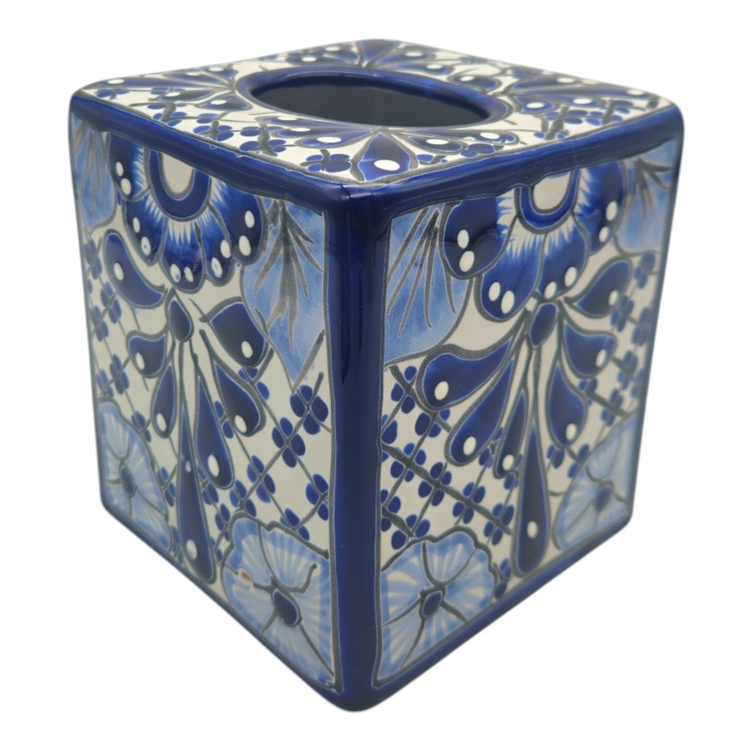 Blue &amp; White Talavera Tissue Box | Handmade Mexican Accent