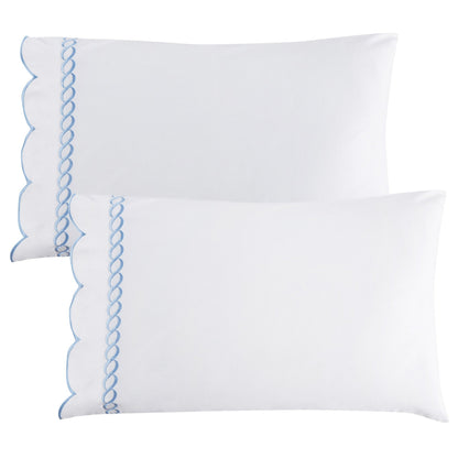 600 Thread Count Scallop Rope Embroidered Cotton Pillowcase Pair