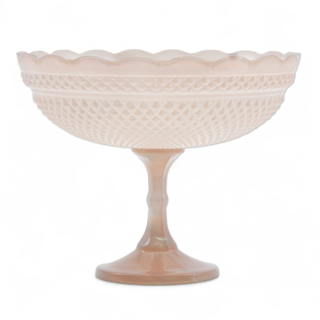 Blush Pressed Glass Scalloped Footed Bowl