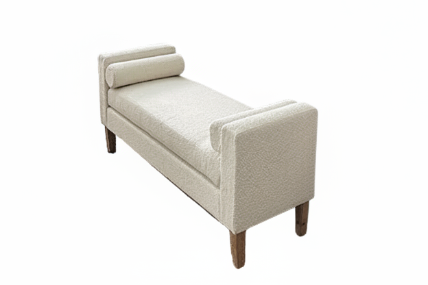 56 Inch Modern Boucle Accent Bench with Round Pillows