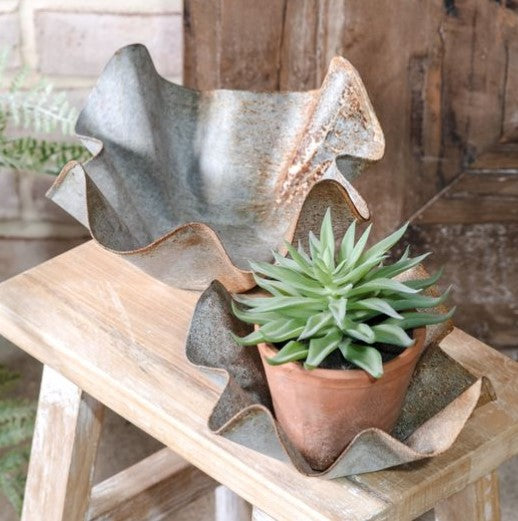 Rustic Tin Scalloped Bowl, Size Options