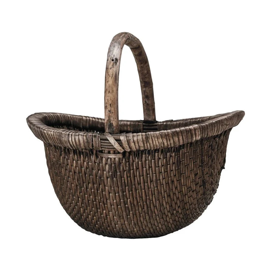 Brodi Handwoven Wicker Basket – Vintage Reproduction, Antique Finish