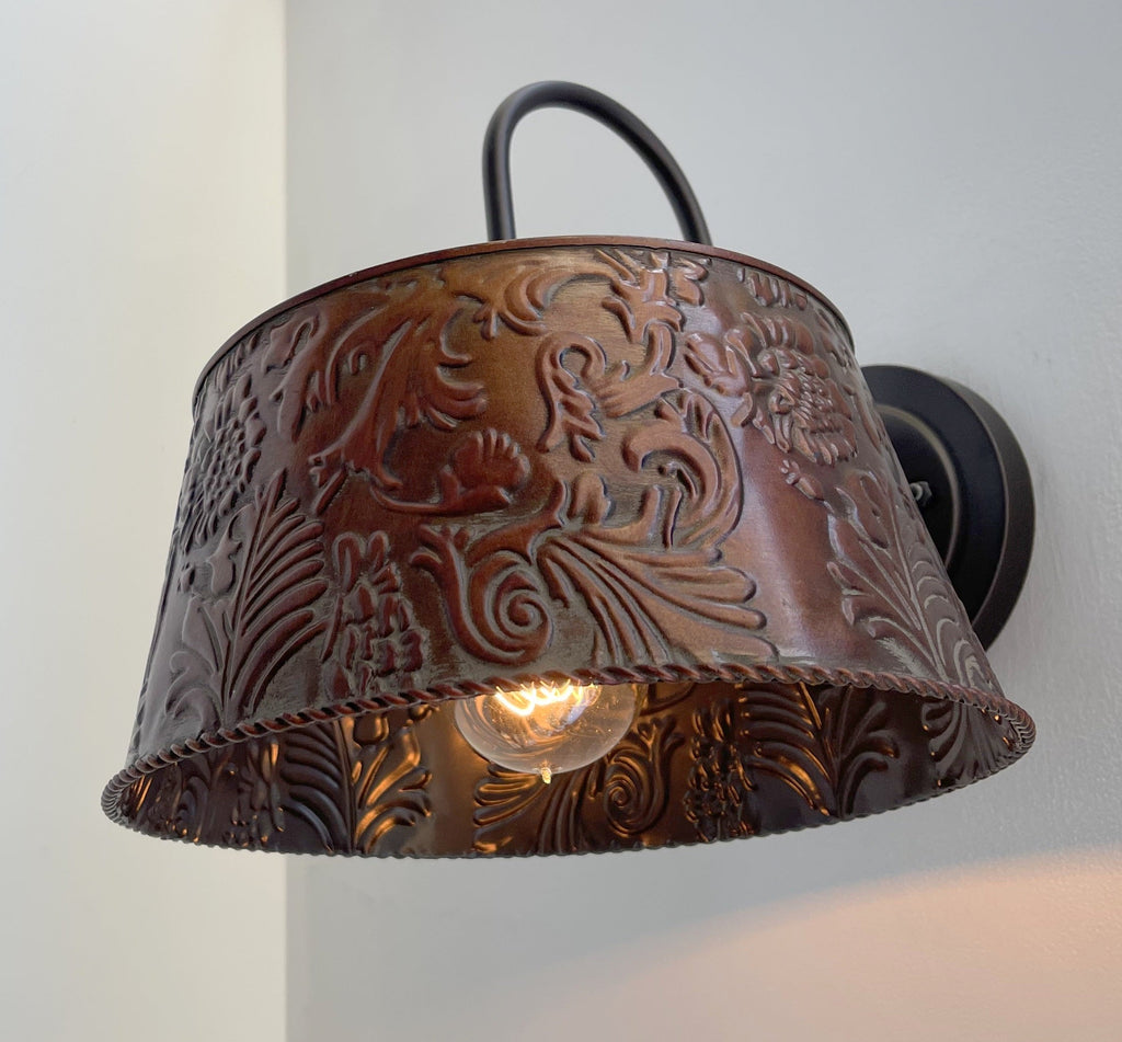 Bronze Copper Embossed Wall Sconce Light Fixture
