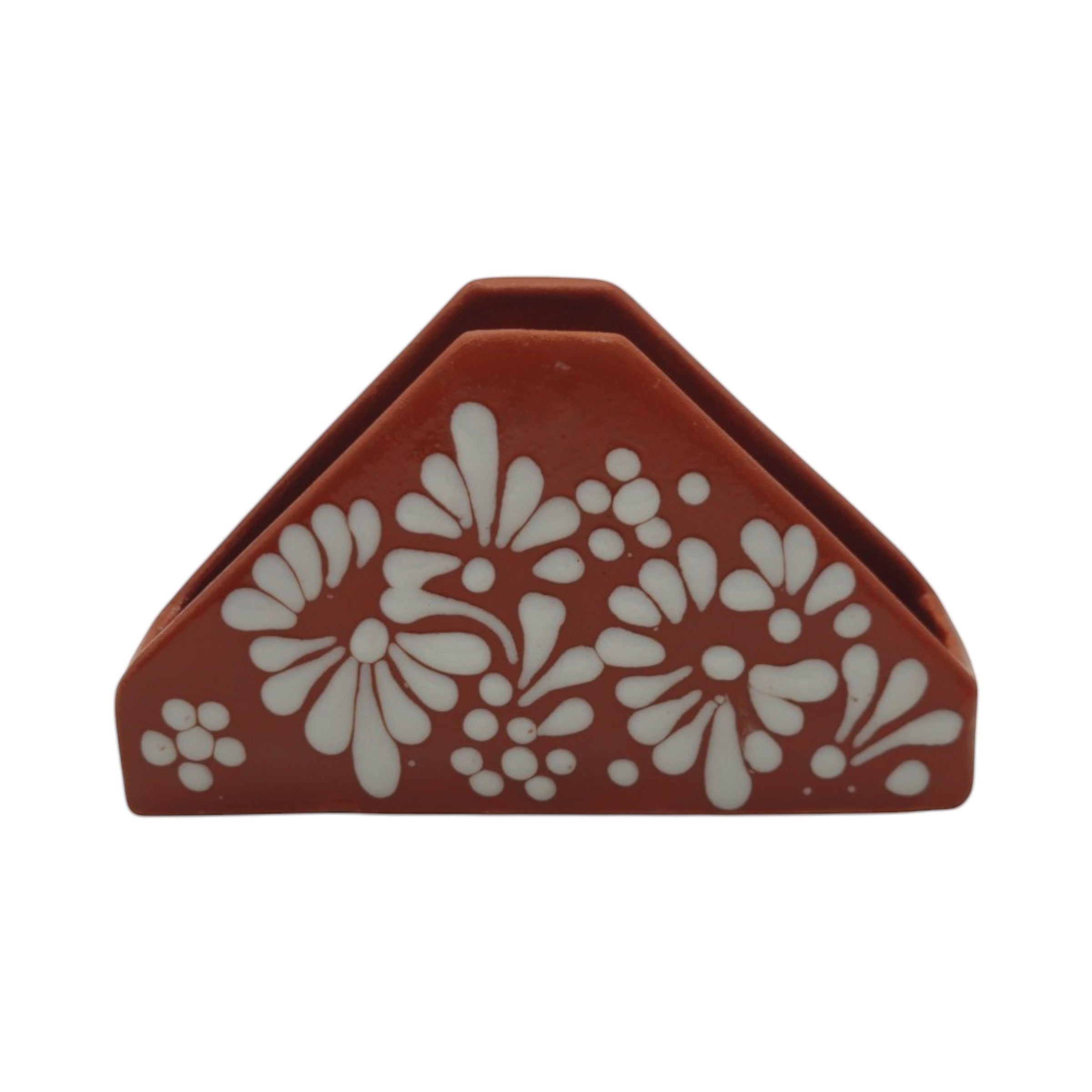 Brown &amp; White Talavera Napkin Holder | Floral Glazed Design