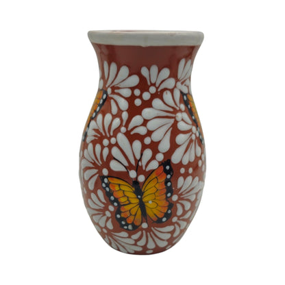 Brown &amp; White Talavera Vase | Monarch Butterfly Relief Design