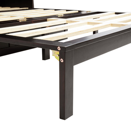 Queen Size Murphy Bed, Pine Wood with Power Station and Rattan Decoration Panel - Espresso