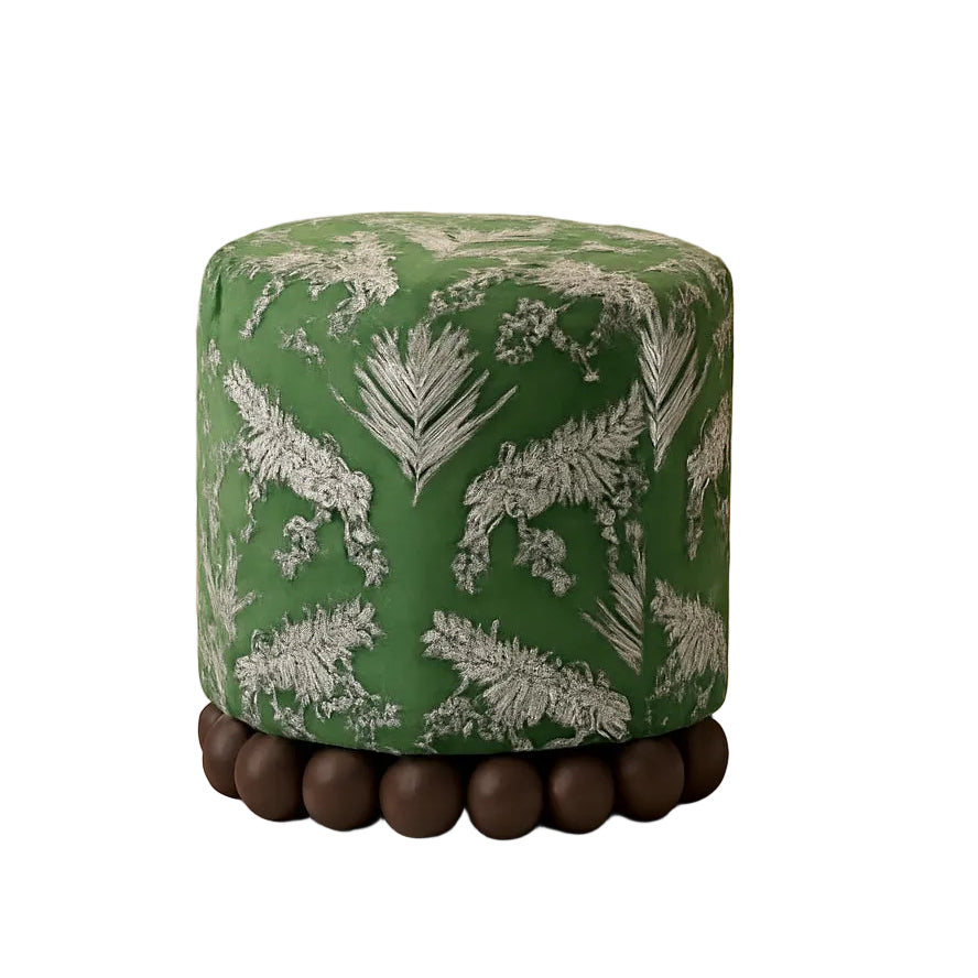 Green Leopard Jacquard Ottoman