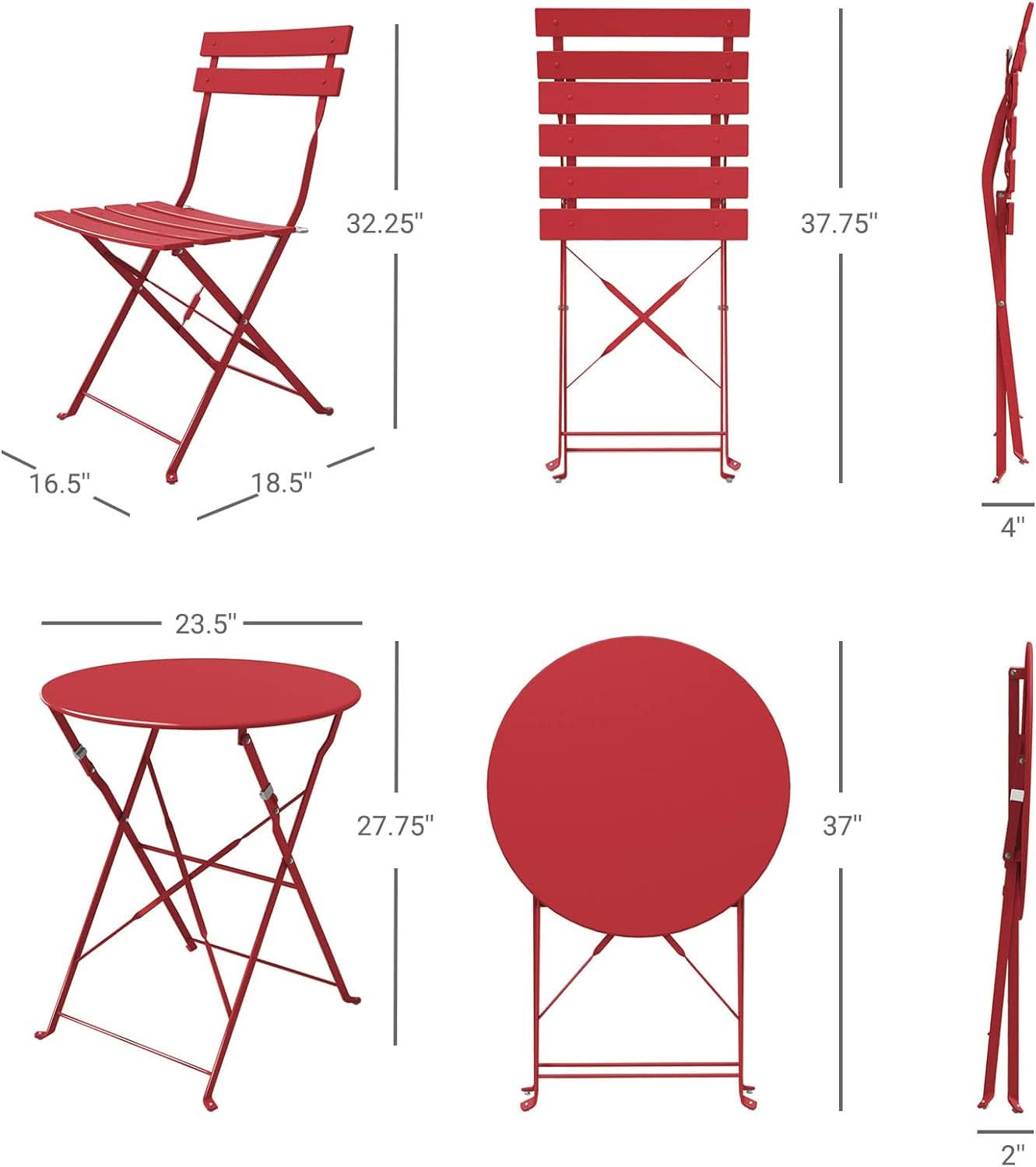 3-Piece Folding Outdoor Bistro Set in Red