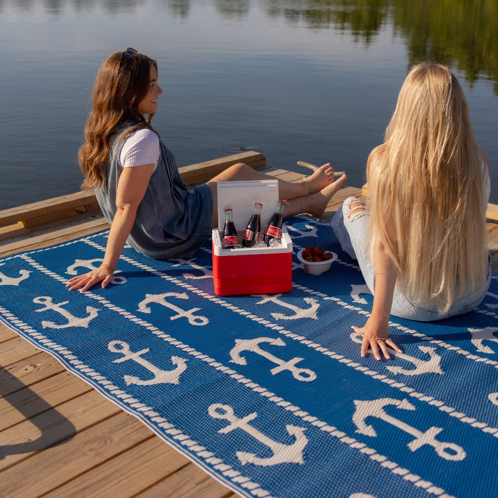 Anchor Blue &amp; White Outdoor Mat