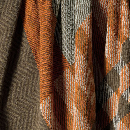Patchwork Herringbone - Cotton Sustainable Knit Plaid Solid Throw Blanket