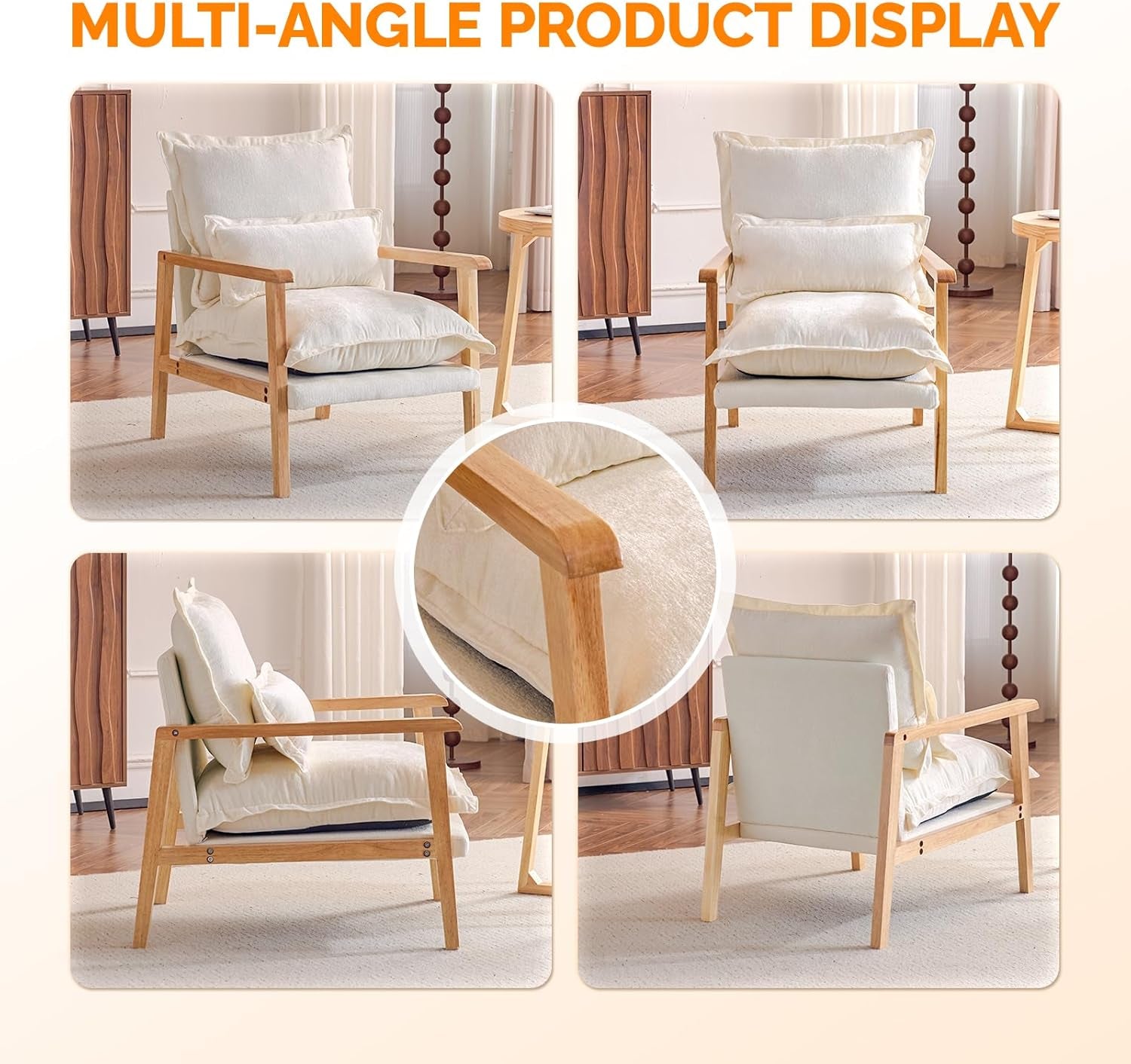 Cloud Accent Armchairs - 2 pc Set, Beige Chenille With Lumbar Pillow