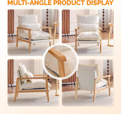 Cloud Accent Armchairs - 2 pc Set, Beige Chenille With Lumbar Pillow