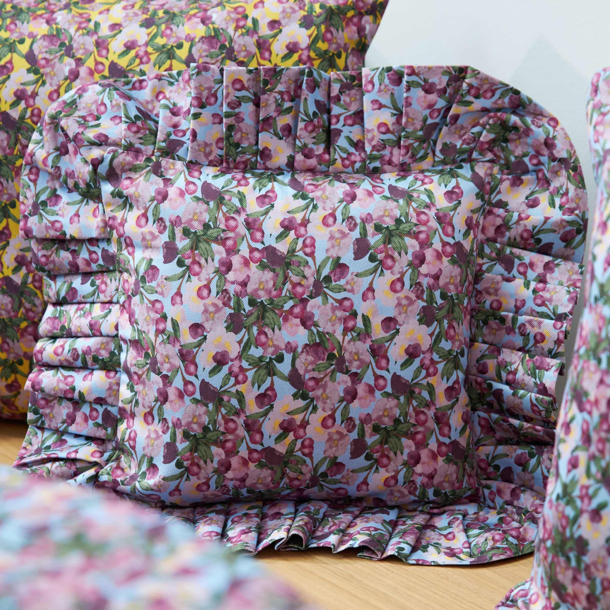 Ruffled Pillow Cover Romance is Dead Blue