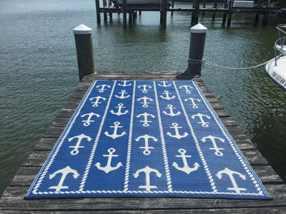 Anchor Blue &amp; White Outdoor Mat