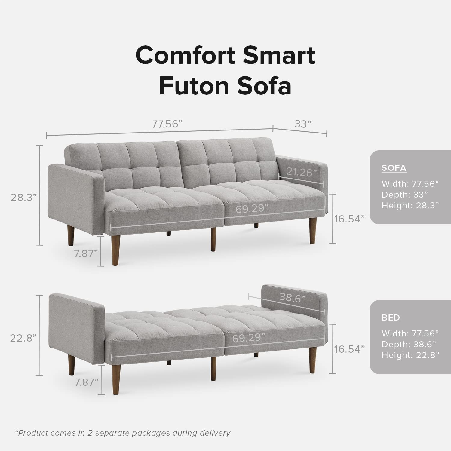 Light Gray Fabric Futon Sofa Bed