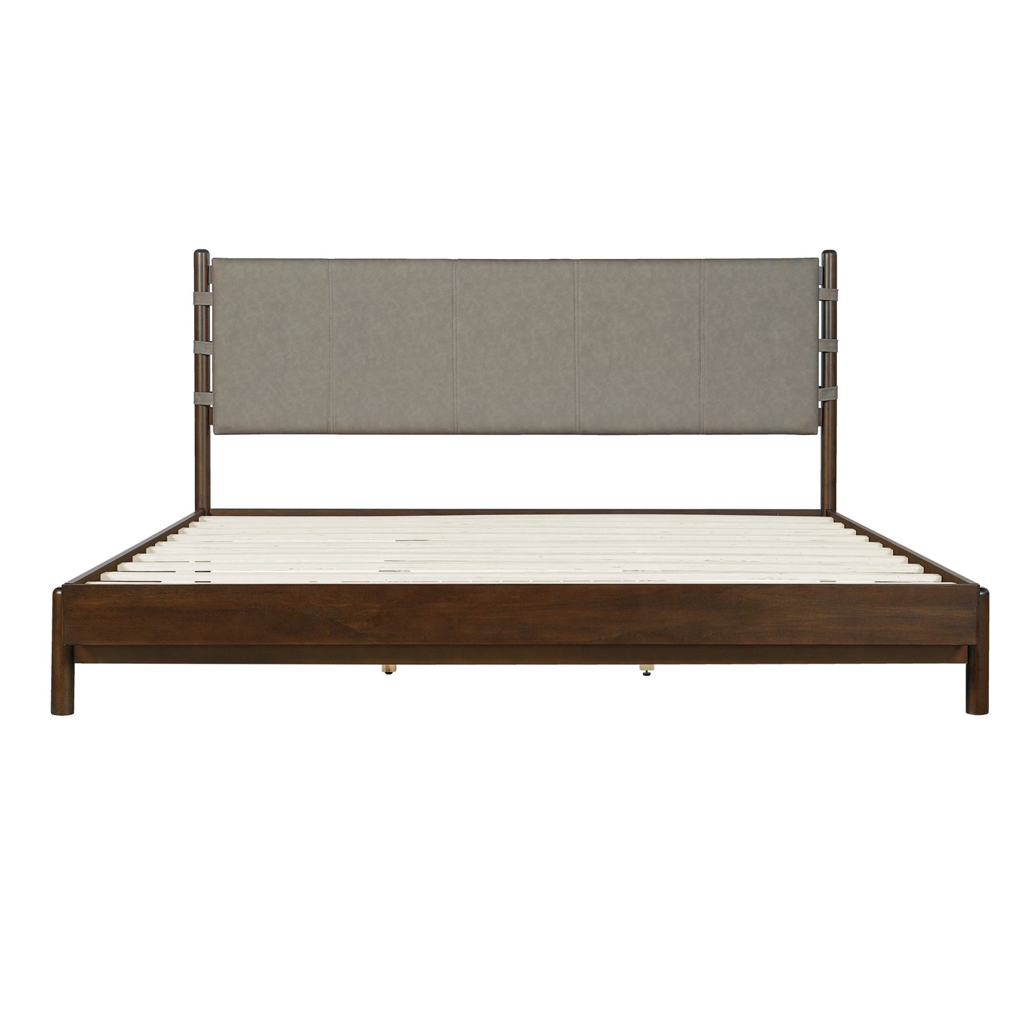 Modern King Bed Frame Set with 2 Nightstands - Gray/Walnut