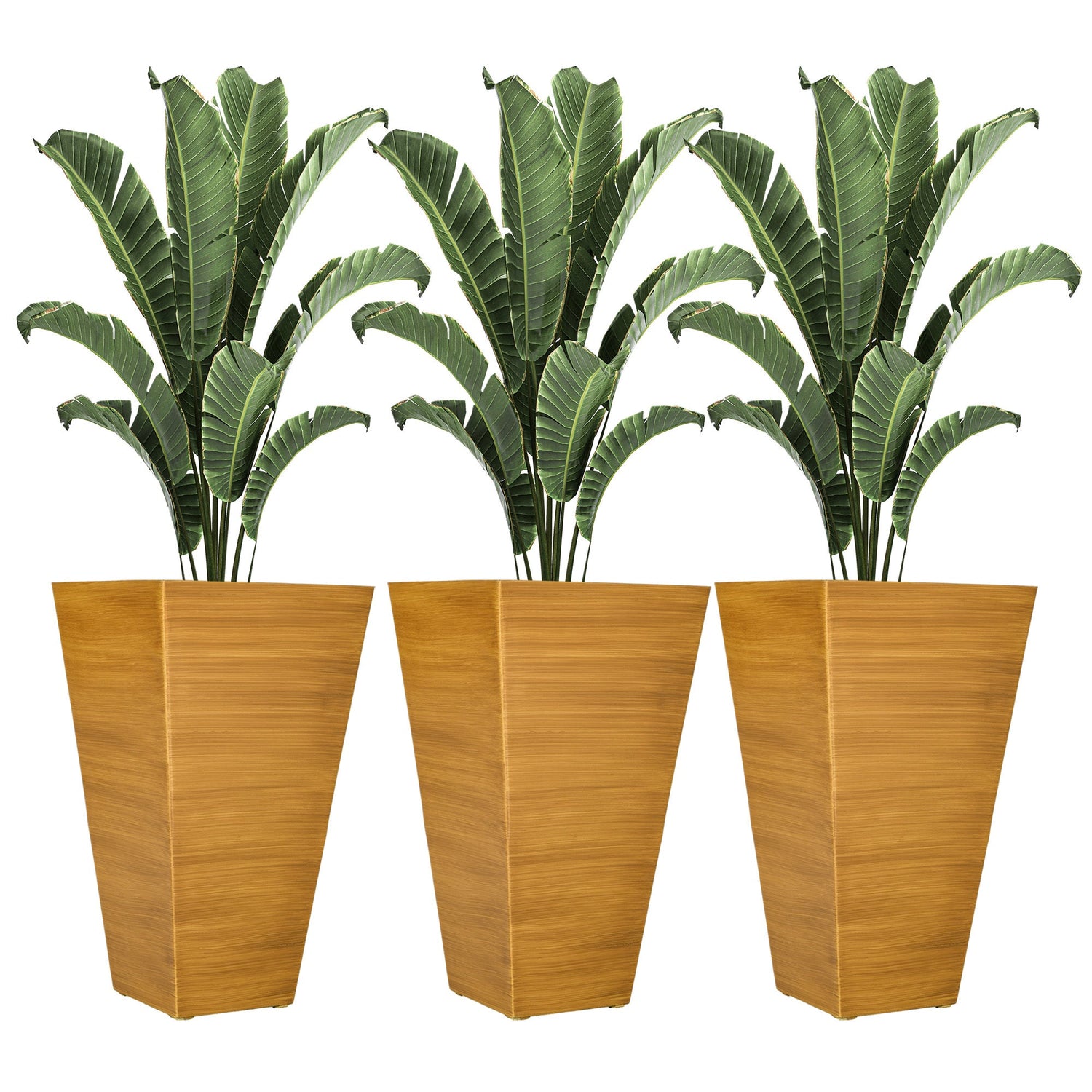 Set of 3 Outdoor Planters in Faux Wood Finish