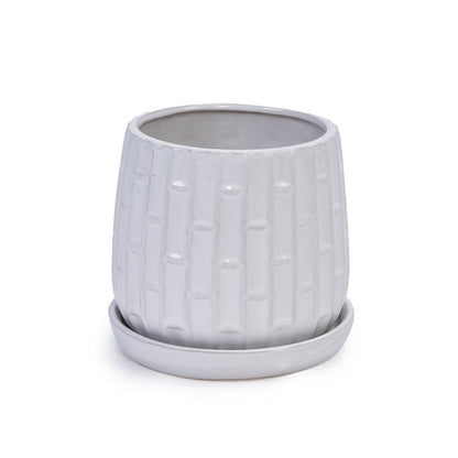 Set of 2 Patterned Ceramic Planters - White