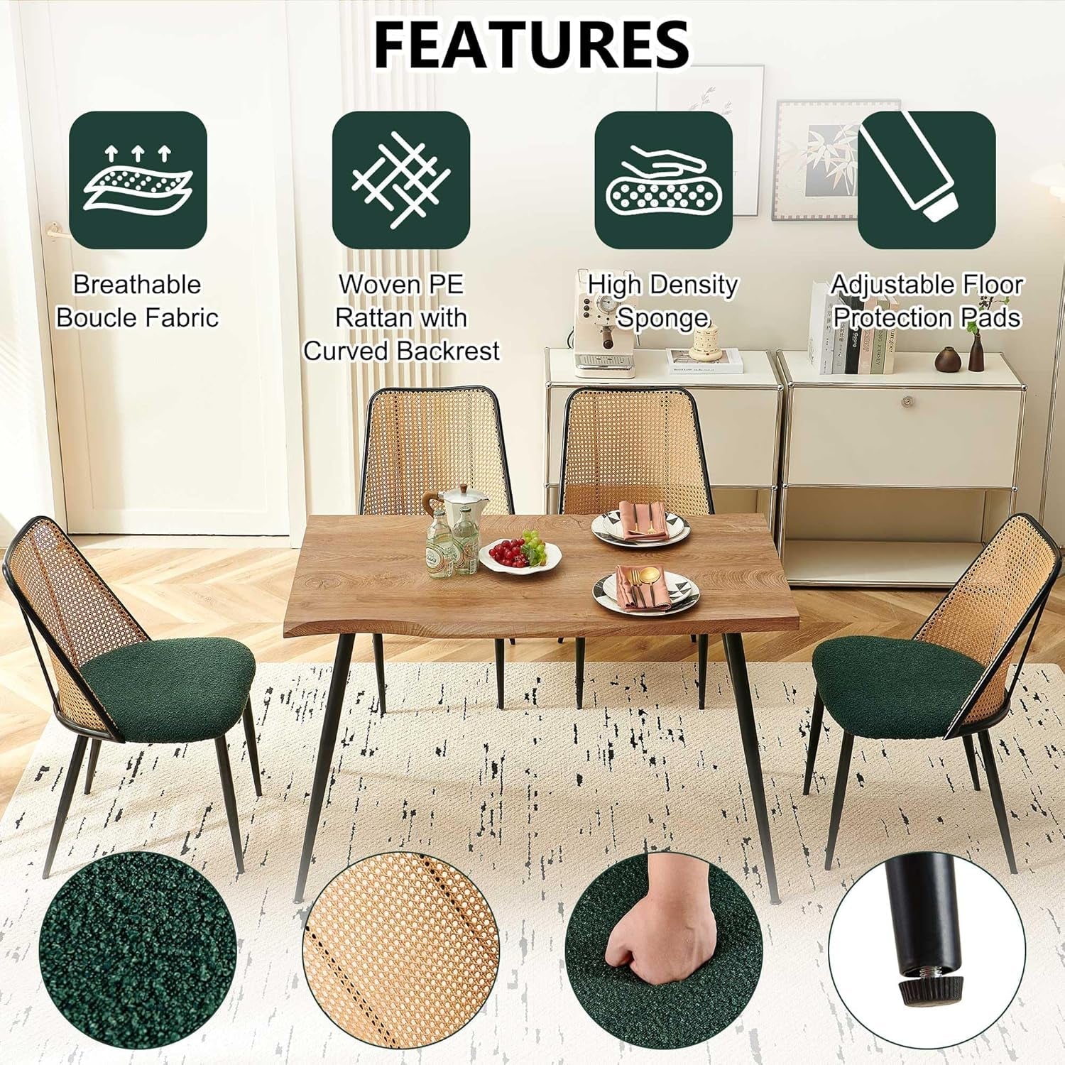 Walnut Finish Raw Edge 47" Dining Set - Green