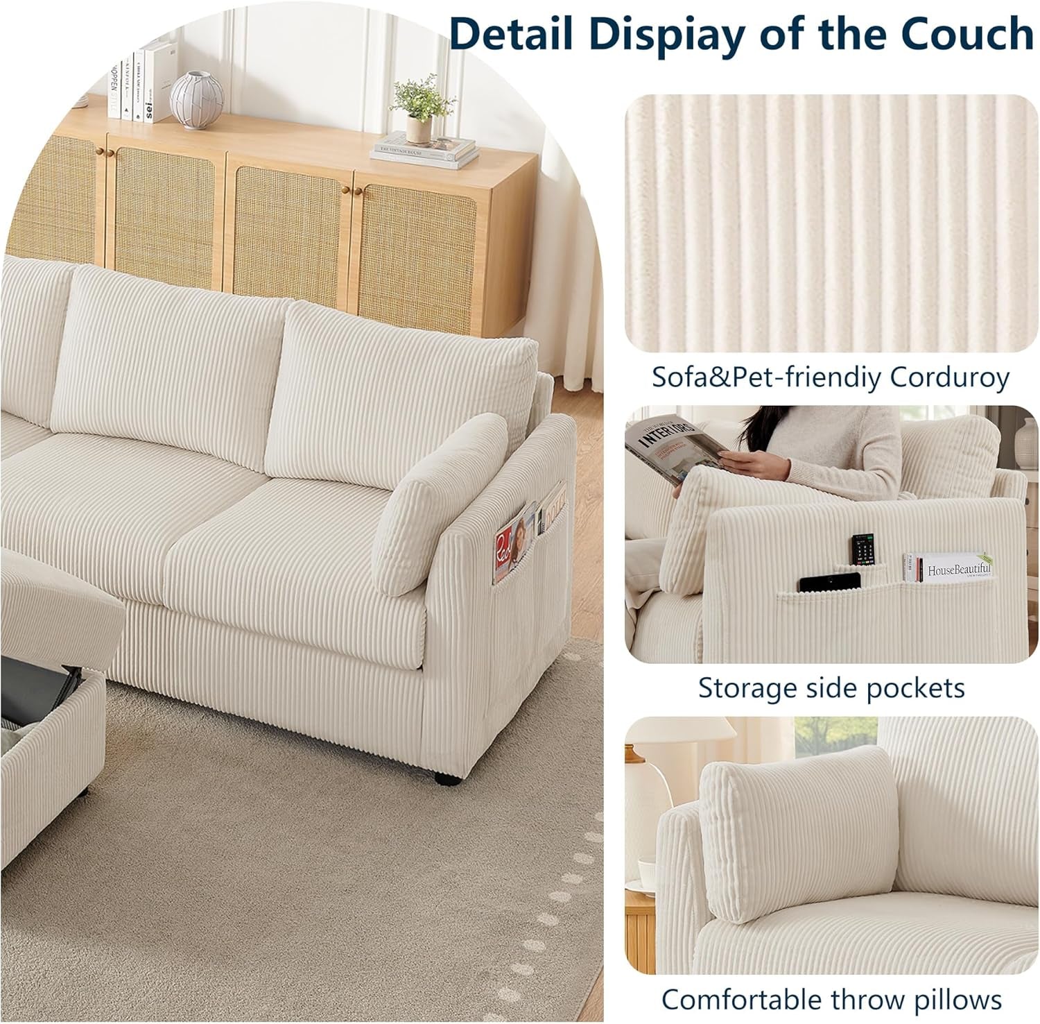Beige 38 Inch Modern Upholstered Accent Reading Armchair