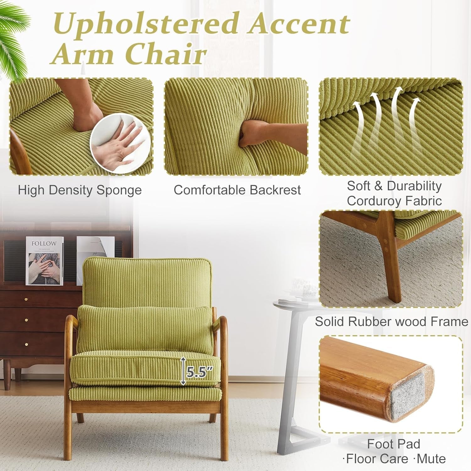 Corduroy Armchair in Light Olive