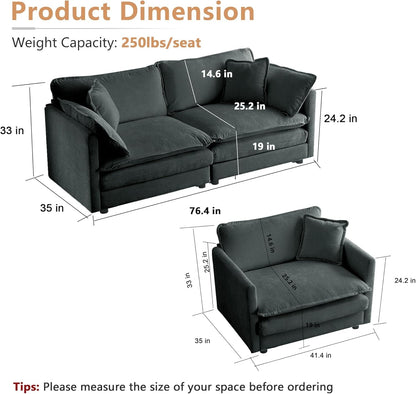 Chenille 2 Piece Loveseat Armchair Set in Charcoal