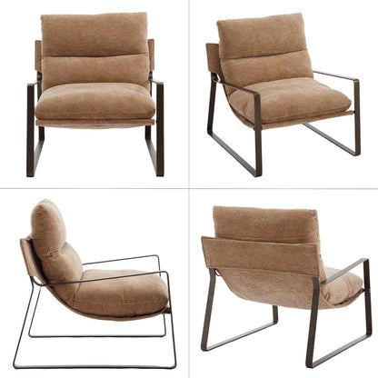 Chenille Cushion Accent Chair With Armrests in Khaki
