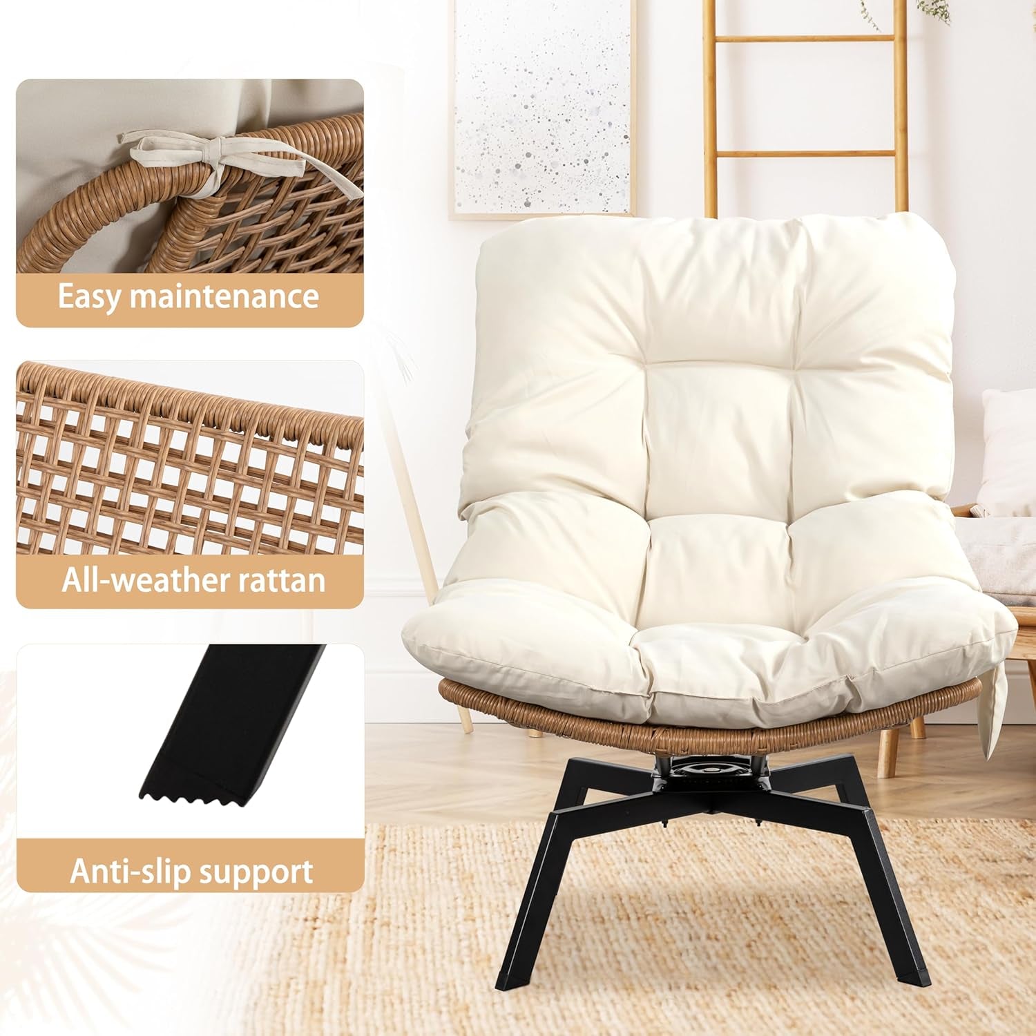 Swivel Accent Chair With Oversized Cushioning in Beige
