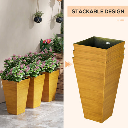 Set of 3 Outdoor Planters in Faux Wood Finish