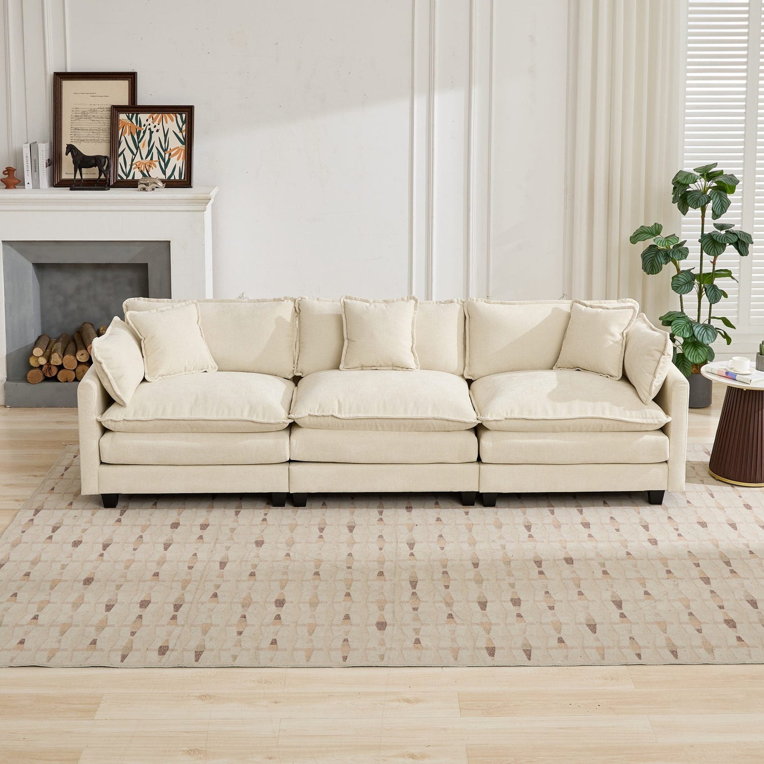 Cloud 3 Seat Sofa in Beige Chenille