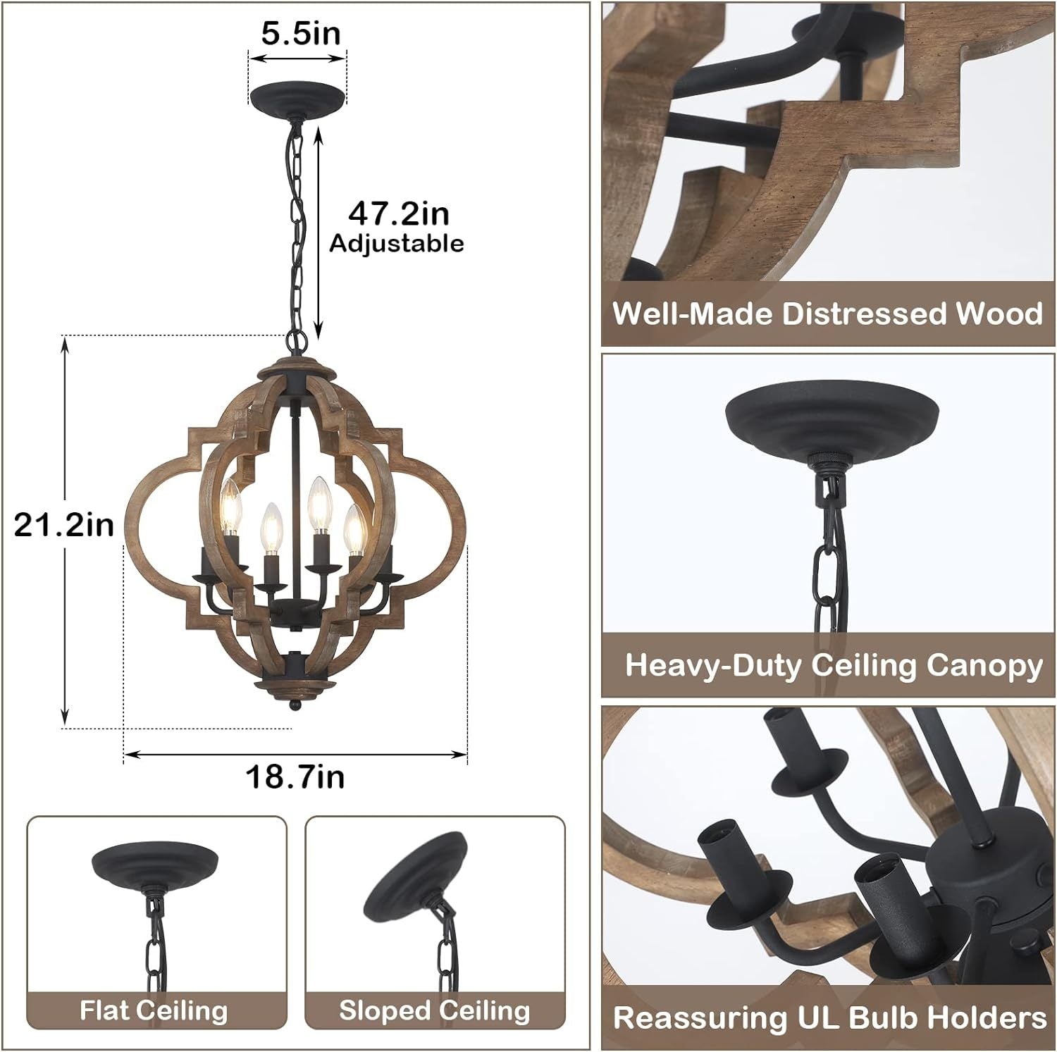 Modern Farmhouse Wood Finish 6 Light Pendant