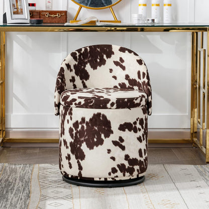 Cow Print Velvet Upholstered Vanity Chair With Storage